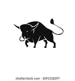Bull black silhouette - stand on its legs with nose ring. Bull logo - vector illustration