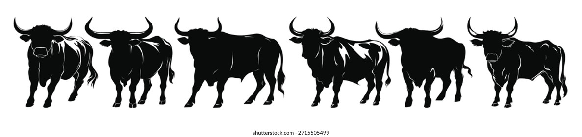 bull black silhouette vector set american bulls silhouettes