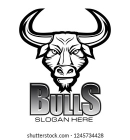 Bull Black and White Logo Vector Illustration