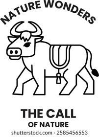 A bull with a blanket on its back in the style of sign illustrations