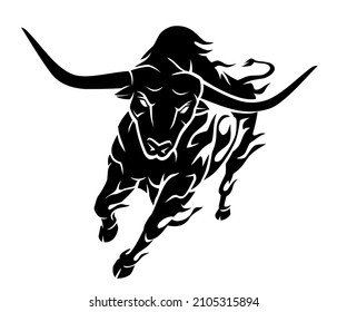 Bull Blazing, Front View Abstract Flame Silhouette