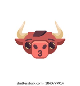 Bull blowing kiss emoji flat icon, vector sign, Kissing Ox emotion colorful pictogram isolated on white. Symbol, logo illustration. Flat style design svg