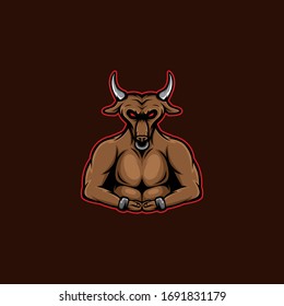 BULL body builder mascot logo. cow mascot logo