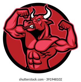 Bull bodybuilder pose and showing his muscular body