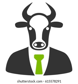 Bull Boss vector icon. Flat bicolor eco green and gray symbol. Pictogram is isolated on a white background. Designed for web and software interfaces.