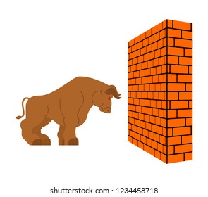 Bull and Brick wall. Big power buffalo and Block side