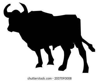 Bull, buffalo, bison, cow, domestic animal, mammal, vector, illustration in black and white color, isolated on white background 