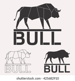 Bull buffalo bison cow geometric lines silhouette isolated on white background vintage design element set