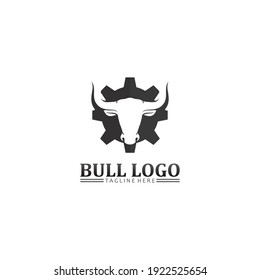 Bull buffalo head, cow, animal  gear machine mascot logo design vector for sport horn buffalo, animal, mammals, head logo, wild, matador
