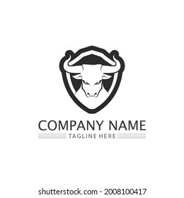 Bull and buffalo head cow animal  mascot logo with shield  design vector for sport horn buffalo animal mammals head logo wild matador