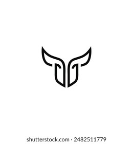 Bull Buffalo head Icon in minimal modern futuristic black in white. Animal logo template for strong zoo technology gym sport brand