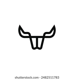 Bull Buffalo head Icon in minimal modern futuristic black in white. Animal logo template for strong zoo technology gym sport brand