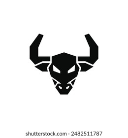 Bull Buffalo head Icon in minimal modern futuristic black in white. Animal logo template for strong zoo technology gym sport brand