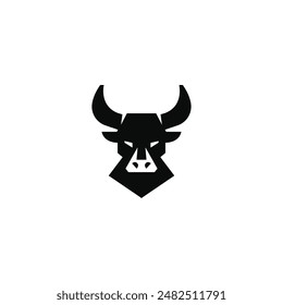 Bull Buffalo head Icon in minimal modern futuristic black in white. Animal logo template for strong zoo technology gym sport brand