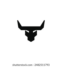 Bull Buffalo head Icon in minimal modern futuristic black in white. Animal logo template for strong zoo technology gym sport brand