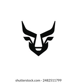 Bull Buffalo head Icon in minimal modern futuristic black in white. Animal logo template for strong zoo technology gym sport brand