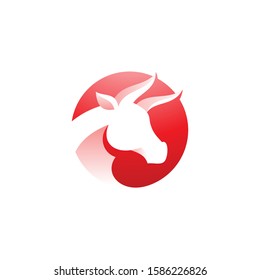 Bull Buffalo Horn Illustration Icon, Negative Space Logo Design