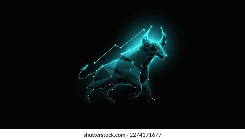 Bull, Bullish, and arrows business of stock market trading. Stock Marketing. Financial Investment. Low polygons, triangles, wireframe, and particle style. Vector illustration