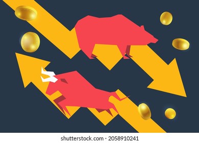 Icono de ejecución de toro o bullsh con gráfico de flecha de crecimiento y barras. Conceptos para el mercado de acciones de Bull y de la bolsa de valores o de las finanzas. Vector del mercado bursátil de tendencia alcista y gráfico de operaciones del mercado alcista.