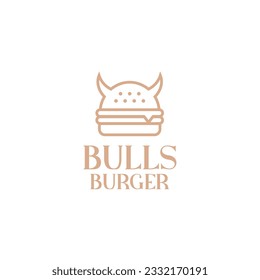Bull burger hamburger creative line art logo design vector illustration