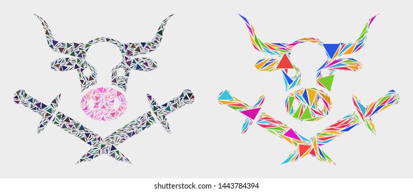 Bull butchery blades mosaic icon of triangle items which have different sizes and shapes and colors. Geometric abstract vector illustration of bull butchery blades.