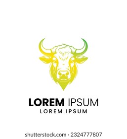 bull capital logo vector simple minimalist. Strong bull attack look back logo design inspiration. Bull logo design template premium vector. Bull, cow icon. Longhorn simple flat logo design vector