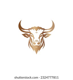 bull capital logo vector simple minimalist. Strong bull attack look back logo design inspiration. Bull logo design template premium vector. Bull, cow icon. Longhorn simple flat logo design vector