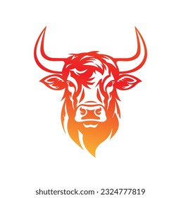 bull capital logo vector simple minimalist. Strong bull attack look back logo design inspiration. Bull logo design template premium vector. Bull, cow icon. Longhorn simple flat logo design vector