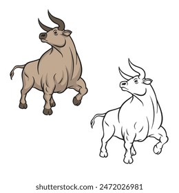 Stier-Cartoon-Zeichnung mit Linien-Art-Stil. Einfache Design-Umriss-Stil. Sie können die Farbe ändern, die Sie wollen. Einfache Bearbeitung. OX Vektorillustrationen.