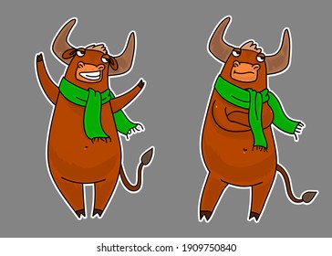 Bull cartoon on a white background. Vector illustration