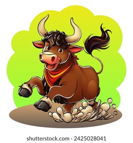 Bull in cartoon style. Cheerful Bull.
A beautiful drawing of a Bull for children. Vector illustration.