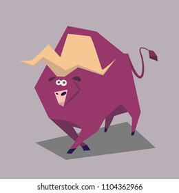 Bull in cartoon style. Flat Vector illustration.