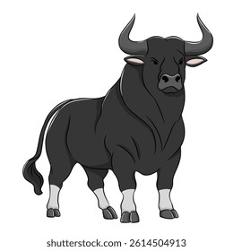 Bull cartoon, vector illustration, bull icon isolated on white background.