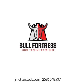 Bull Castle Illustration Wildlife Creative Logo. bull horn with castle vintage logo symbol icon vector graphic design illustration idea creative. Bull Fortress Concept illustration vector Design templ