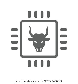 Bull, cattle, chip, chipping, cow icon. Gray vector graphics.