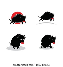 Bull Character Logo Design Vector