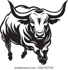 Bull charging, Basic simple Minimalist vector graphic, isolated on white background, black and white