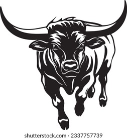 Bull charging, Basic simple Minimalist vector graphic, isolated on white background, black and white