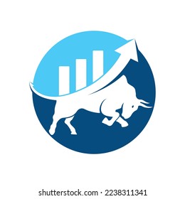 Toro con diseño del logotipo de la barra de gráficos. Diseño del logotipo del vector de financiación.