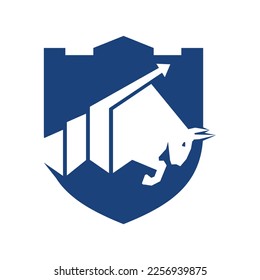Bull with chart bar logo design. Finance vector logo design.	