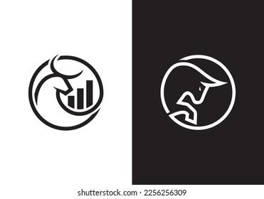 bull with chart logo design. growth financial symbol icon vector.