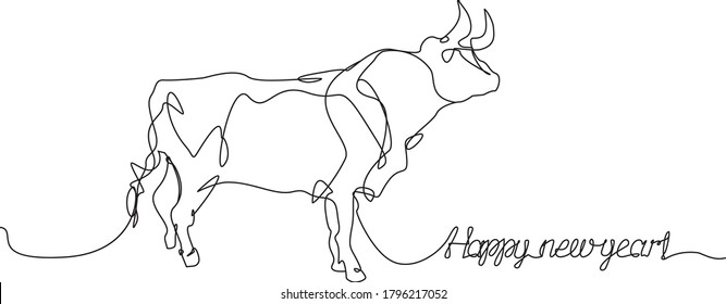 Bull Chinese New Year 2021 year of the bull. Black outline vector drawing. You can decorate.  