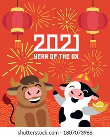 bull Chinese new year celebration. Chinese character for translation year of ox