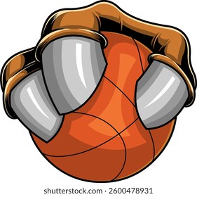 Bull Claw Gripping Basketball Mascot Logo. Vector Hand Drawn Illustration Isolated On Transparent Background