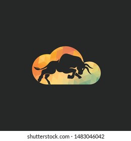 Bull cloud shape vector logo design. Simple animal vector logo design template.