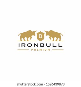 bull coat of arms logo vector icon illustration