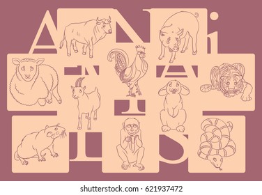  Bull, cock, goat, monkey, pig, rabbit, rat, sheep, snake, tiger
