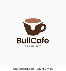 Bull Coffee Cup Cafe Drink Logo Vector icon illustration