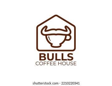 Bull Coffee House Monogram Logo, Icon Coffee Shop, Coffee Break Logo