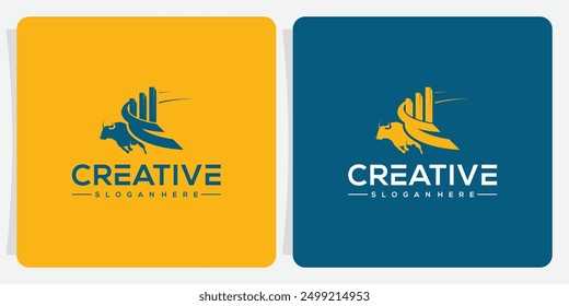 Bull collection with bar chart logo design. Finance vector logo design.